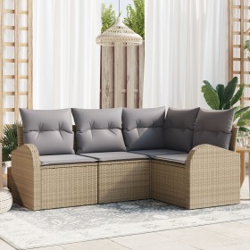 Juego de Sofá de Jardín de 4 Piezas con Cojines Beige Poliratán by , Outdoor sofas - Ref: Foro24-3346020, Price: 302,17 €, Di...