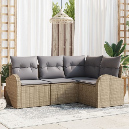 Juego de Sofá de Jardín de 4 Piezas con Cojines Beige Poliratán by , Outdoor sofas - Ref: Foro24-3346020, Price: 302,17 €, Di...