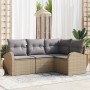 Juego de Sofá de Jardín de 4 Piezas con Cojines Beige Poliratán by , Outdoor sofas - Ref: Foro24-3346020, Price: 302,17 €, Di...