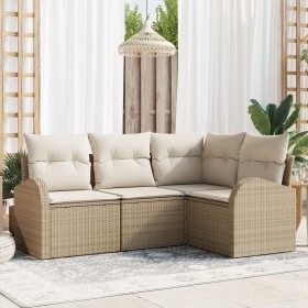 Juego de Sofá de Jardín de 4 Piezas con Cojines Beige Ratán Poliéster von , Outdoor-Sofas - Ref: Foro24-3346021, Preis: 310,6...
