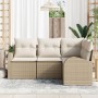 Juego de Sofá de Jardín de 4 Piezas con Cojines Beige Ratán Poliéster von , Outdoor-Sofas - Ref: Foro24-3346021, Preis: 310,6...