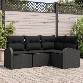 Set de Sofá de Jardín de 4 Piezas con Cojines Negros de Ratán Poliéster by , Outdoor sofas - Ref: Foro24-3346023, Price: 300,...