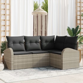 Juego de Sofás de Jardín de 4 Piezas con Cojines Gris Claro Ratán Poliéster von , Outdoor-Sofas - Ref: Foro24-3346022, Preis:...