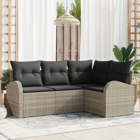 Juego de Sofás de Jardín de 4 Piezas con Cojines Gris Claro Ratán Poliéster von , Outdoor-Sofas - Ref: Foro24-3346022, Preis:...