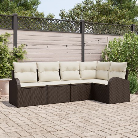 Juego de Sofá de Jardín de 5 Piezas con Cojines Marrón Ratán Poliester by , Outdoor sofas - Ref: Foro24-3346038, Price: 351,3...