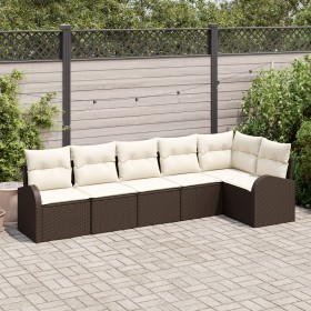 Juego de Sofá de Jardín de 6 Piezas con Cojines Marrón Ratán Sintético von , Outdoor-Sofas - Ref: Foro24-3346058, Preis: 433,...