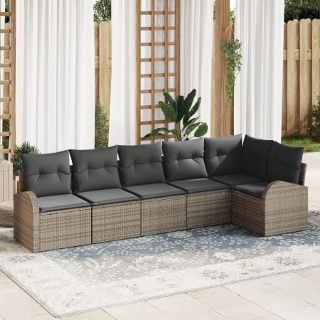 Conjunto de sofá de jardín de 6 piezas con cojines gris ratán sintético von , Outdoor-Sofas - Ref: Foro24-3346059, Preis: 396...