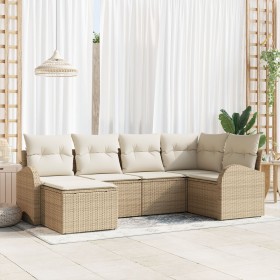 Conjunto de Sofá de Jardín de 6 Piezas con Cojines Beige Ratán