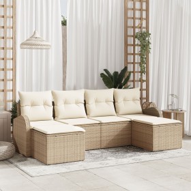 Juego de Sofá de Jardín de 6 Piezas con Cojines Beige Poliratán de , Sofás de exterior - Ref: Foro24-3346151, Precio: 362,56 ...