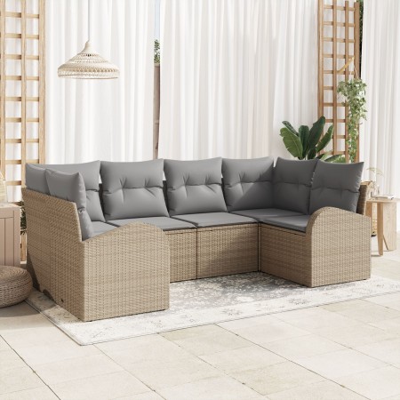 Conjunto de Sofás de Jardín de 6 Piezas con Cojines Beige de Ratán Poliéster von , Outdoor-Sofas - Ref: Foro24-3346180, Preis...