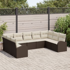 Juego de Sofás de Jardín 9 Piezas Marrón y Crema Ratán by , Outdoor sofas - Ref: Foro24-3346198, Price: 591,00 €, Discount: %
