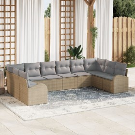 Juego de sofá de jardín de 10 piezas con cojines beige de