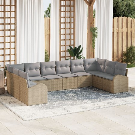 Juego de sofá de jardín de 10 piezas con cojines beige de poliratán de , Sofás de exterior - Ref: Foro24-3346220, Precio: 641...