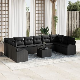 Conjunto de sofá de jardín de 11 piezas con cojines negros de poliratán by , Outdoor sofas - Ref: Foro24-3346233, Price: 706,...