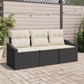 Juego de Sofá de Jardín de 3 Piezas con Cojines Negro Ratán Poli by , Outdoor sofas - Ref: Foro24-3346577, Price: 214,05 €, D...