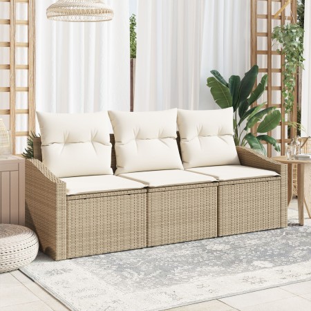 Set de Sofá de Jardín de 3 Piezas con Cojines Beige Polirratán by , Outdoor sofas - Ref: Foro24-3346581, Price: 222,53 €, Dis...