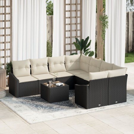 Set de Sofá de Jardín de 9 Piezas con Cojines de Ratán Poliéster Negro by , Outdoor sofas - Ref: Foro24-3346657, Price: 519,7...