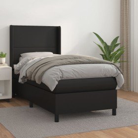 Cama box spring con colchón cuero sintético negro 90x190 cm Cama box spring con colchón cuero sintético negro 90x190 cm
