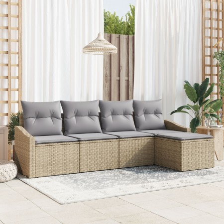 Juego de Sofá de Jardín de 5 Piezas con Cojines Beige de Ratán Sintético by , Outdoor sofas - Ref: Foro24-3346680, Price: 308...