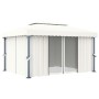 Gazebo with curtain and LED strip of cream aluminum lights 4x3 m by vidaXL, Tents and gazebos - Ref: Foro24-3070353, Price: 5...