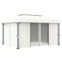 Gazebo with curtain and LED strip of cream aluminum lights 4x3 m by vidaXL, Tents and gazebos - Ref: Foro24-3070353, Price: 5...