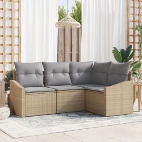 Conjunto de Sofás de Jardín de 4 Piezas con Cojines Beige de Ratán Poli von , Outdoor-Sofas - Ref: Foro24-3346700, Preis: 296...