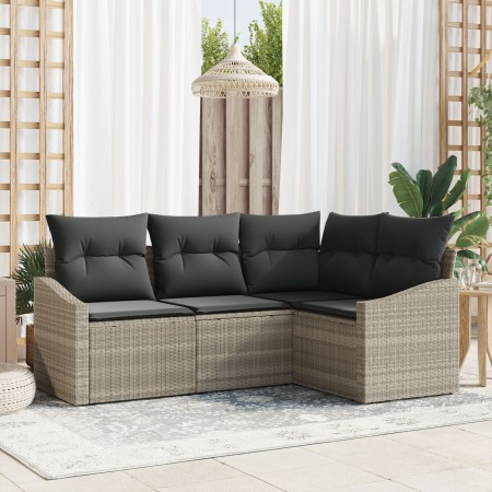 Juego de Sofás de Jardín de 4 Piezas con Cojines de Ratán Polívico Gris Claro von , Outdoor-Sofas - Ref: Foro24-3346702, Prei...