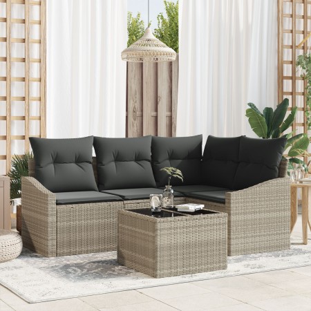 Juego de Sofá de Jardín de 5 Piezas con Cojines Gris Poli Ratán by , Outdoor sofas - Ref: Foro24-3346712, Price: 357,35 €, Di...
