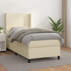 Cama box spring con colchón cuero sintético crema 100x200 cm