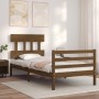 Estructura cama con cabecero madera maciza marrón miel 90x200cm