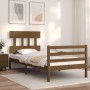 Estructura cama con cabecero madera maciza marrón miel 90x200cm