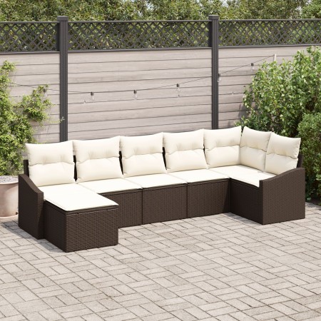 Conjunto de sofá de jardín de 7 piezas con cojines en ratán polivalente marrón by , Outdoor sofas - Ref: Foro24-3346808, Pric...