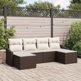 Conjunto de Sofá de Jardín de 6 Piezas con Cojines Marrón Poliratán von , Outdoor-Sofas - Ref: Foro24-3346828, Preis: 344,31 ...