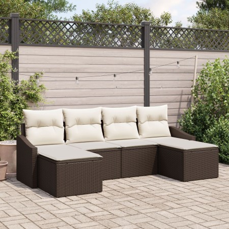 Conjunto de Sofá de Jardín de 6 Piezas con Cojines Marrón Poliratán by , Outdoor sofas - Ref: Foro24-3346828, Price: 344,31 €...