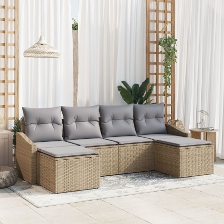 Conjunto de Sofá de Jardín de 6 Piezas con Cojines Beige de Poliratán by , Outdoor sofas - Ref: Foro24-3346830, Price: 351,09...