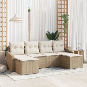 Juego de Sofá de Jardín de 6 piezas con cojines Beige Polirratán de , Sofás de exterior - Ref: Foro24-3346831, Precio: 360,91...