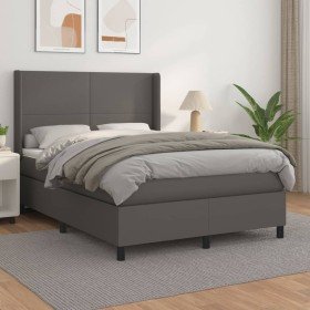 Cama box spring con colchón cuero sintético gris 140x190 cm Cama box spring con colchón cuero sintético gris 140x190 cm