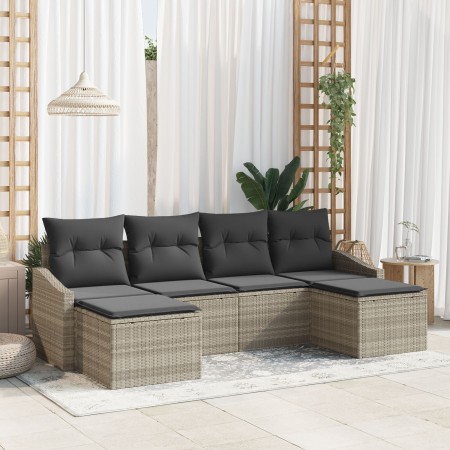 Juego de Sofá de Jardín de 6 Piezas con Cojines Gris Claro Ratán Sintético von , Outdoor-Sofas - Ref: Foro24-3346832, Preis: ...