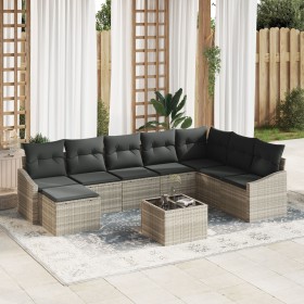 Conjunto de Sofás de Jardín de 9 Piezas con Cojines Gris Ratán Sintético by , Outdoor sofas - Ref: Foro24-3346852, Price: 593...