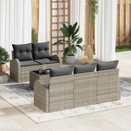 Conjunto de sofá de jardín 6 pcs Gris claro 55 x 55 x 37 cm