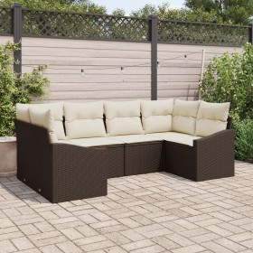 Set de Sofá de Jardín de 6 Piezas con Cojines Marrón Poliratán by , Outdoor sofas - Ref: Foro24-3346858, Price: 404,90 €, Dis...