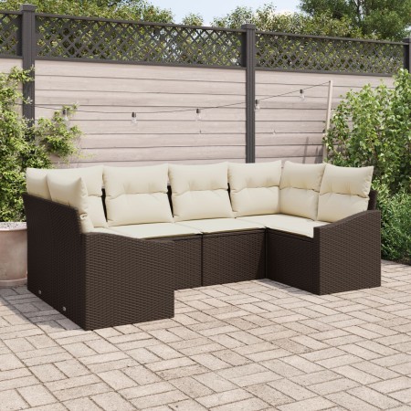Set de Sofá de Jardín de 6 Piezas con Cojines Marrón Poliratán by , Outdoor sofas - Ref: Foro24-3346858, Price: 404,90 €, Dis...