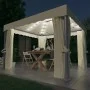 Cenador con cortina y tira de luces LED aluminio crema 3x3 m de vidaXL, Carpas y cenadores - Ref: Foro24-3070345, Precio: 479...