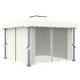 Cenador con cortina y tira de luces LED aluminio crema 3x3 m de vidaXL, Carpas y cenadores - Ref: Foro24-3070345, Precio: 462...