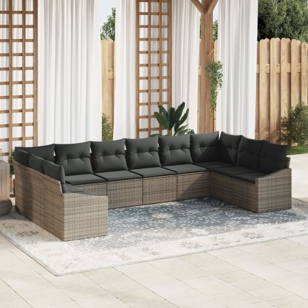 Juego de Sofá de Jardín de 10 Piezas con Cojines Gris Ratán Poliéster by , Outdoor sofas - Ref: Foro24-3346899, Price: 616,59...