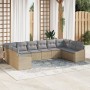 Conjunto de Sofá de Jardín de 10 Piezas con Cojines Beige Ratán Poliéster by , Outdoor sofas - Ref: Foro24-3346900, Price: 64...