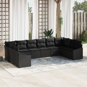 Juego de Sofá de Jardín de 10 Piezas con Cojines Ratán Poli Negro de , Sofás de exterior - Ref: Foro24-3346903, Precio: 656,9...