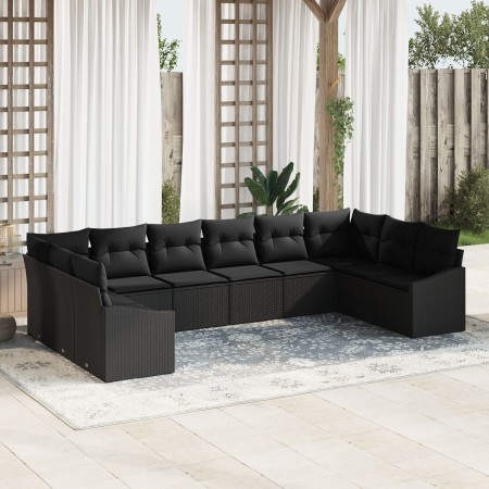 Juego de Sofá de Jardín de 10 Piezas con Cojines Ratán Poli Negro by , Outdoor sofas - Ref: Foro24-3346903, Price: 655,43 €, ...