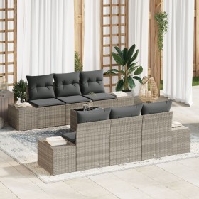 Juego de Sofás de Jardín de 7 Piezas con Cojines en Gris Claro de Poliratán by , Outdoor sofas - Ref: Foro24-3346952, Price: ...