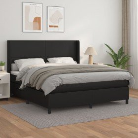 Cama box spring con colchón cuero sintético negro 180x200 cm en Camas y somieres | Comprar online en Foro24
